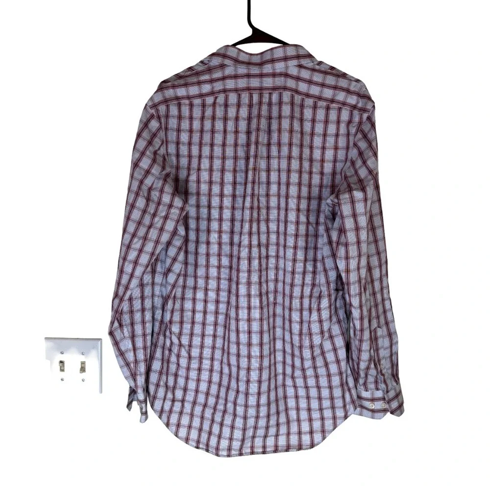 Banana Republic Shirt Mens Medium Red White Blue Plaid Non-Iron Classic Fit Long